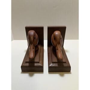Handcrafted Carved Wood Duck Bookends for Parke Davis Glass Eye Library Decor